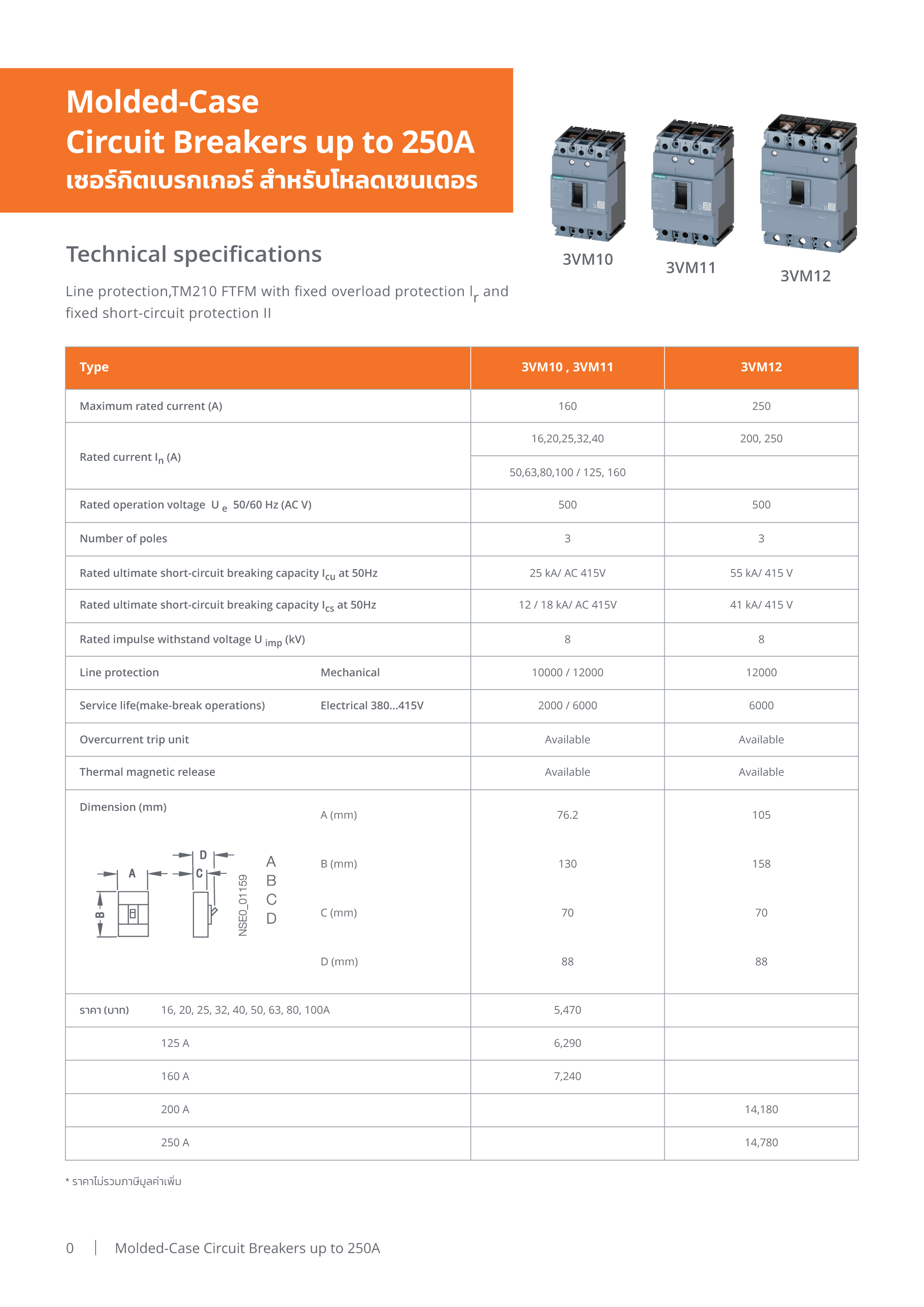 MCCB 3VM 2P - พิกัดกระแส 16A - 63A - Icu up to 36kA at 240V - Content Image 1